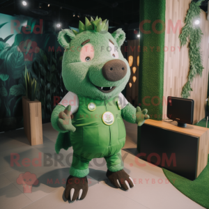 Green Wild Boar mascot costume character dressed with a Playsuit and Keychains