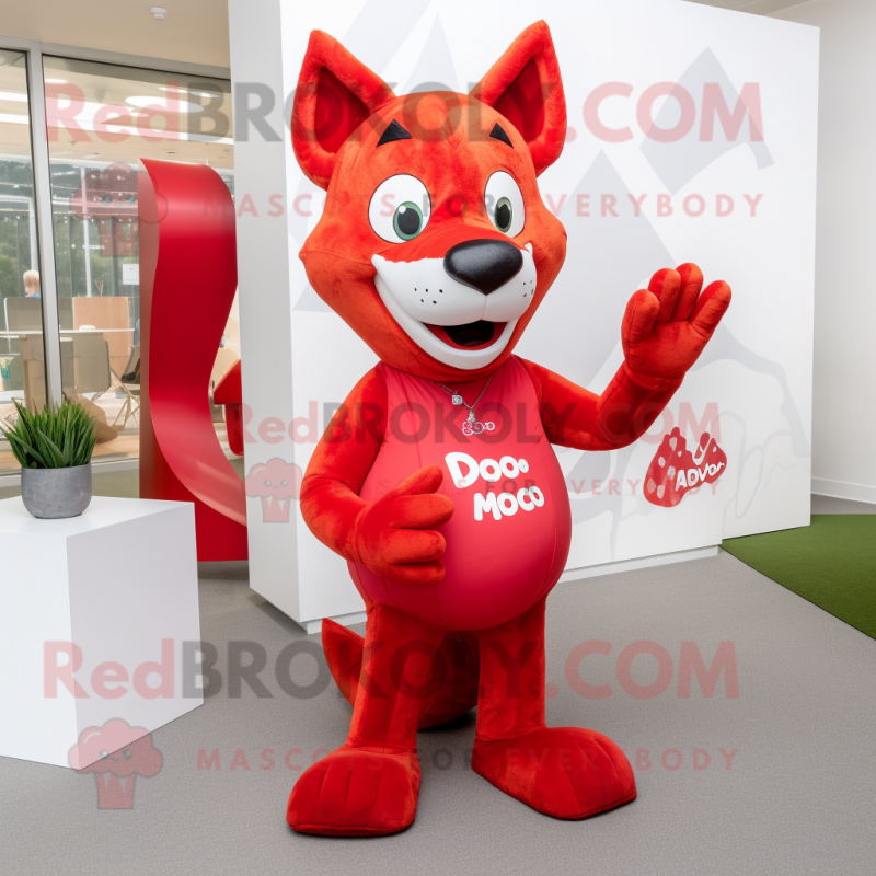 Red Dingo mascot costume character dressed with a A-Line Dress and Foot pads Red Dingo mascot costume character dressed with a A-Line Dress and Foot pads