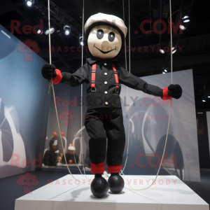 Black Tightrope Walker mascot costume character dressed with a Parka and Suspenders