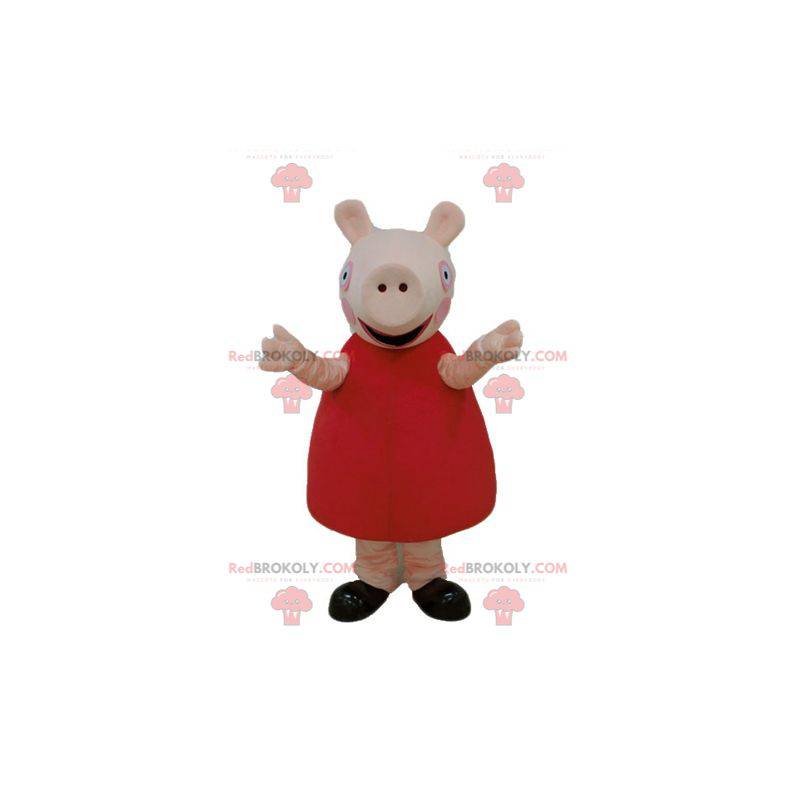 Mascota de cerdo rosa con un vestido rojo - Redbrokoly.com