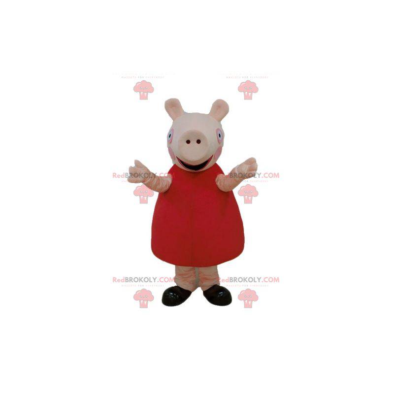 Pink gris maskot med en rød kjole - Redbrokoly.com