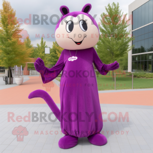 Purple Ermine mascot costume character dressed with a Sheath Dress and Shoe laces