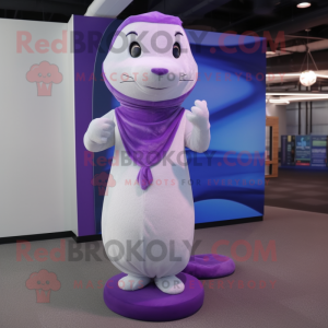 Purple Ermine mascot costume character dressed with a Sheath Dress and Shoe laces