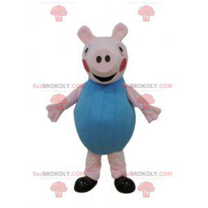 Pink pig mascot dressed in blue - Redbrokoly.com