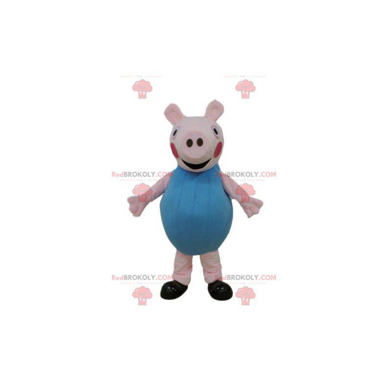 Pink pig mascot dressed in blue - Redbrokoly.com