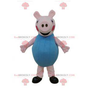 Różowa maskotka świnia ubrana na niebiesko - Redbrokoly.com