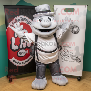 Silver Bbq Ribs mascot costume character dressed with a Polo Tee and Backpacks