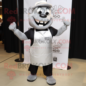 Silver Bbq Ribs mascot costume character dressed with a Polo Tee and Backpacks