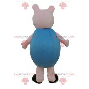 Mascote porco rosa vestido de azul - Redbrokoly.com