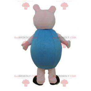 Mascota de cerdo rosa vestida de azul - Redbrokoly.com
