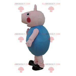 Pink pig mascot dressed in blue - Redbrokoly.com