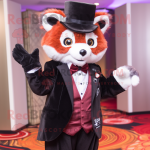 Lavender Red Panda mascot costume character dressed with a Tuxedo and Gloves