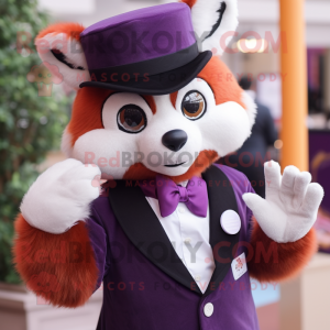 Lavender Red Panda mascot costume character dressed with a Tuxedo and Gloves