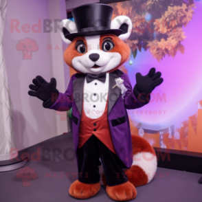 Lavender Red Panda mascot costume character dressed with a Tuxedo and Gloves