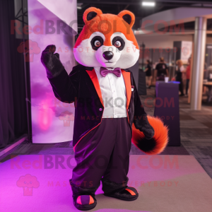 Lavender Red Panda mascot costume character dressed with a Tuxedo and Gloves