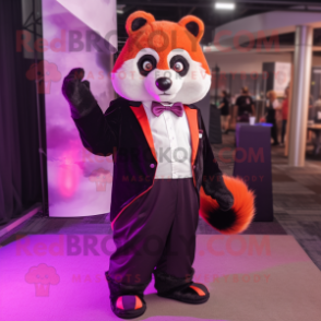 Lavender Red Panda mascot costume character dressed with a Tuxedo and Gloves