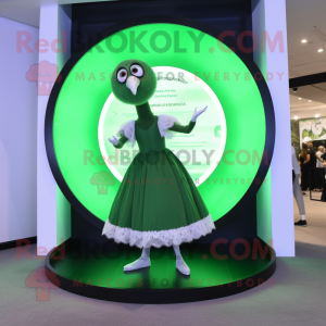Green Ostrich mascot costume character dressed with a Circle Skirt and Watches
