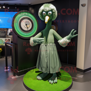 Green Ostrich mascot costume character dressed with a Circle Skirt and Watches