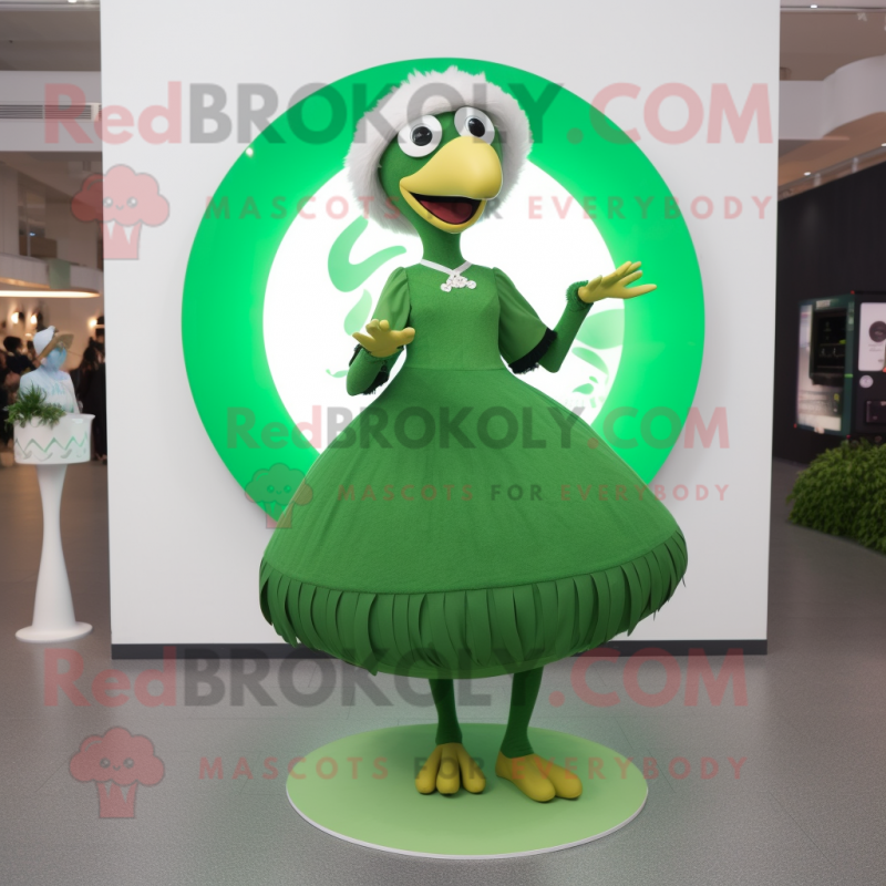 Green Ostrich mascot costume character dressed with a Circle Skirt and Watches