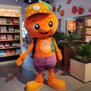 Orange Raspberry mascot costume character dressed with a Oxford Shirt and Bracelets