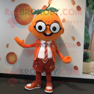 Orange Raspberry mascot costume character dressed with a Oxford Shirt and Bracelets