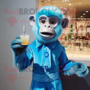 Blue Capuchin Monkey mascot costume character dressed with a Cocktail Dress and Clutch bags