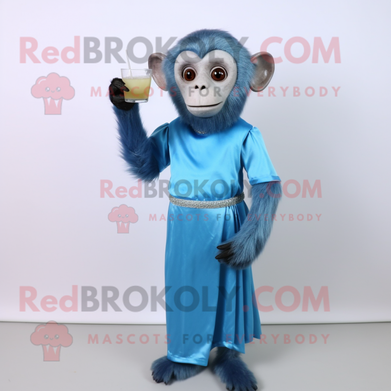 Blue Capuchin Monkey mascot costume character dressed with a Cocktail Dress and Clutch bags