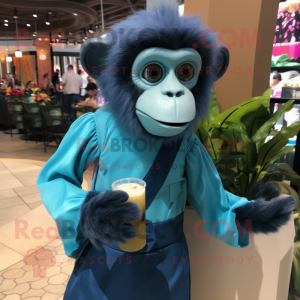 Blue Capuchin Monkey mascot costume character dressed with a Cocktail Dress and Clutch bags