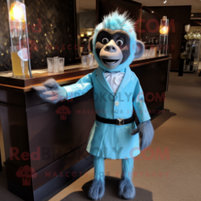 Blue Capuchin Monkey mascot costume character dressed with a Cocktail Dress and Clutch bags