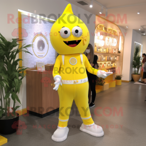 Lemon Yellow Doctor mascot costume character dressed with a Yoga Pants and Hairpins