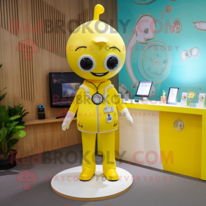 Lemon Yellow Doctor mascot costume character dressed with a Yoga Pants and Hairpins