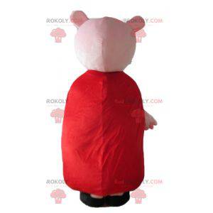 Pink pig mascot with a red dress - Redbrokoly.com