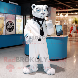 White Panther mascot costume character dressed with a Culottes and Cufflinks