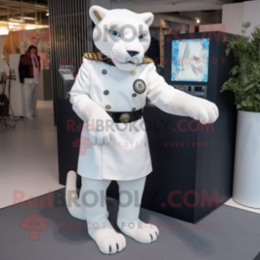 White Panther mascot costume character dressed with a Culottes and Cufflinks