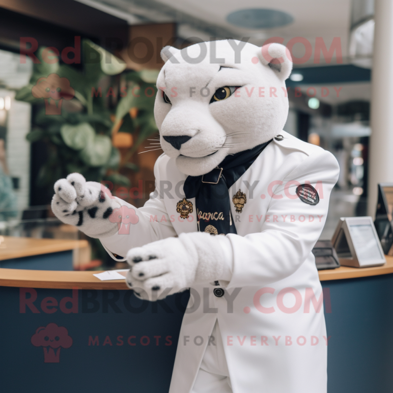 White Panther mascot costume character dressed with a Culottes and Cufflinks