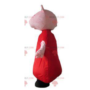 Rosa Schweinemaskottchen mit einem roten Kleid - Redbrokoly.com