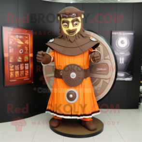 Brown Celtic Shield mascot costume character dressed with a Empire Waist Dress and Wallets