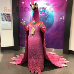 Rosa Peacock maskot kostym...