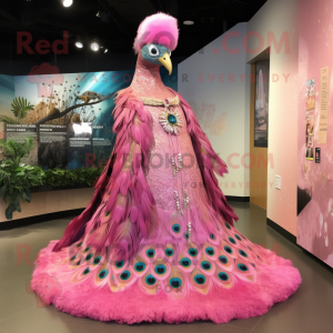 Rosa Peacock maskot kostym...