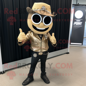 Tan Engagement Ring mascot costume character dressed with a Biker Jacket and Tie pins