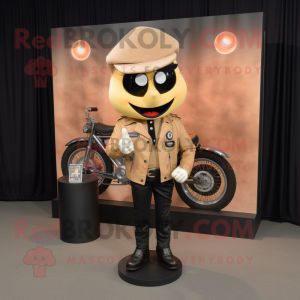 Tan Engagement Ring mascot costume character dressed with a Biker Jacket and Tie pins