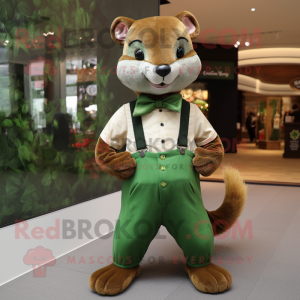 Olive Mongoose mascot costume character dressed with a Overalls and Bow ties