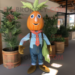 Olive Carrot mascot costume character dressed with a Chambray Shirt and Bow ties