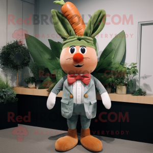 Olive Carrot mascot costume character dressed with a Chambray Shirt and Bow ties