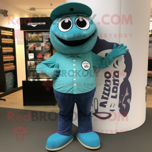 Teal Pizza mascot costume character dressed with a Trousers and Watches