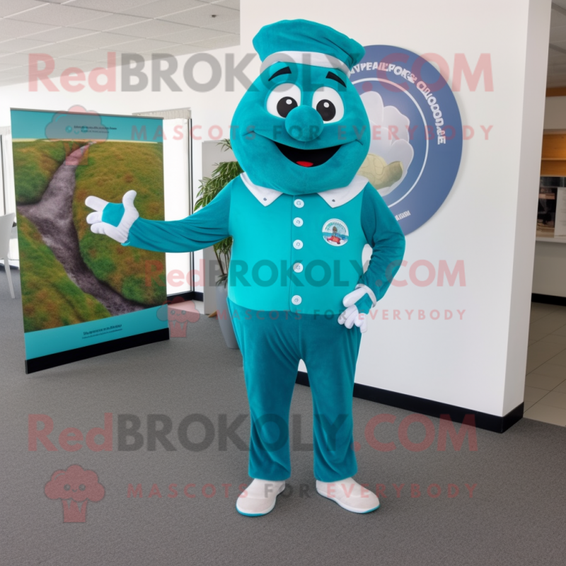 Teal Pizza mascot costume character dressed with a Trousers and Watches