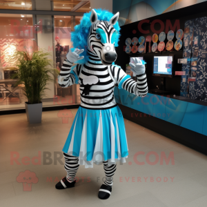 Turquoise Zebra mascot costume character dressed with a Empire Waist Dress and Headbands