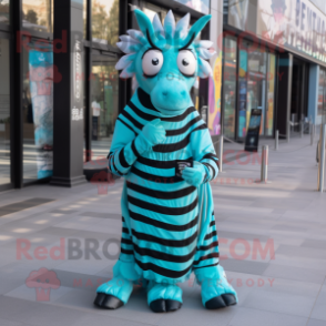 Turquoise Zebra mascot costume character dressed with a Empire Waist Dress and Headbands