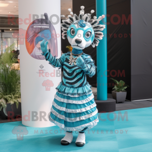 Turquoise Zebra mascot costume character dressed with a Empire Waist Dress and Headbands