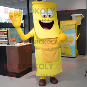Yellow Bbq Ribs mascot costume character dressed with a Cocktail Dress and Pocket squares